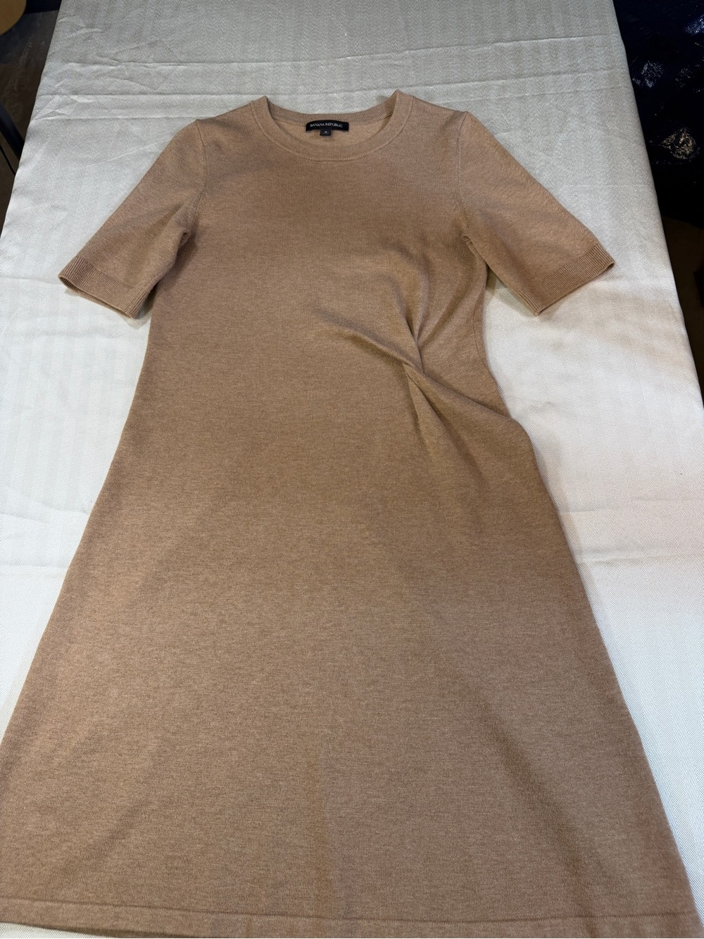 Banana Republic Twist-Front Knit Short-Sleeve Dress - Camel Tan - Size S